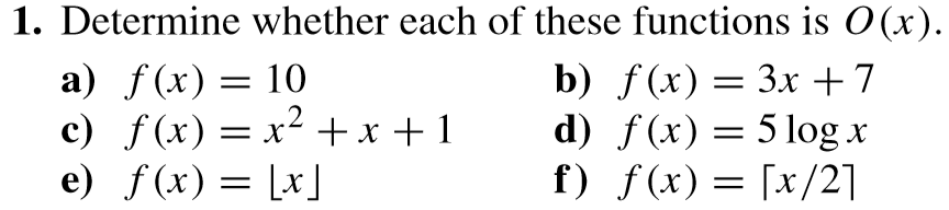 Solved 1. Determine whether each of these functions is O(x) | Chegg.com