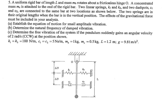 Solved 5. A uniform rigid bar of length L and mass mb | Chegg.com