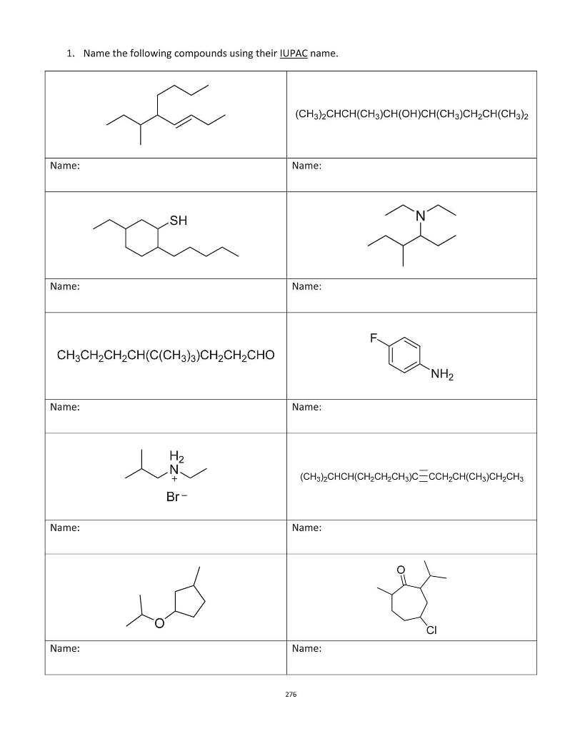 Solved 1. Name the following compounds using their IUPAC | Chegg.com