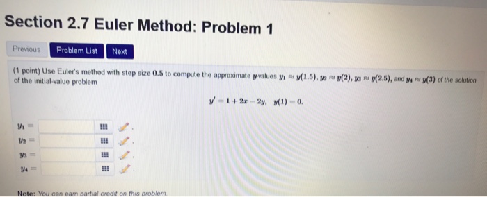 Solved Section 2.7 Euler Method: Problem 1 Previous Problem | Chegg.com