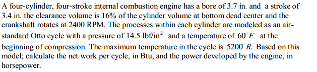 Solved A Four Cylinder Four Stroke Internal Combustion Chegg