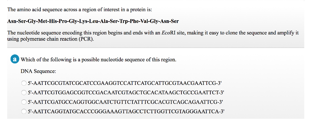 Solved The amino acid sequence across a region of interest | Chegg.com