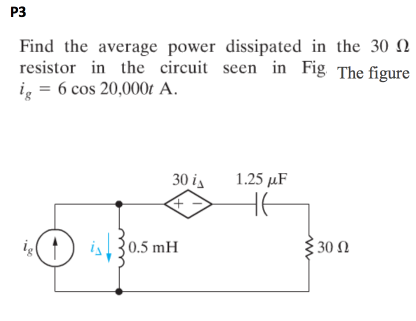 Solved Find The Average Power Dissipated In The 30 Ohm | Chegg.com