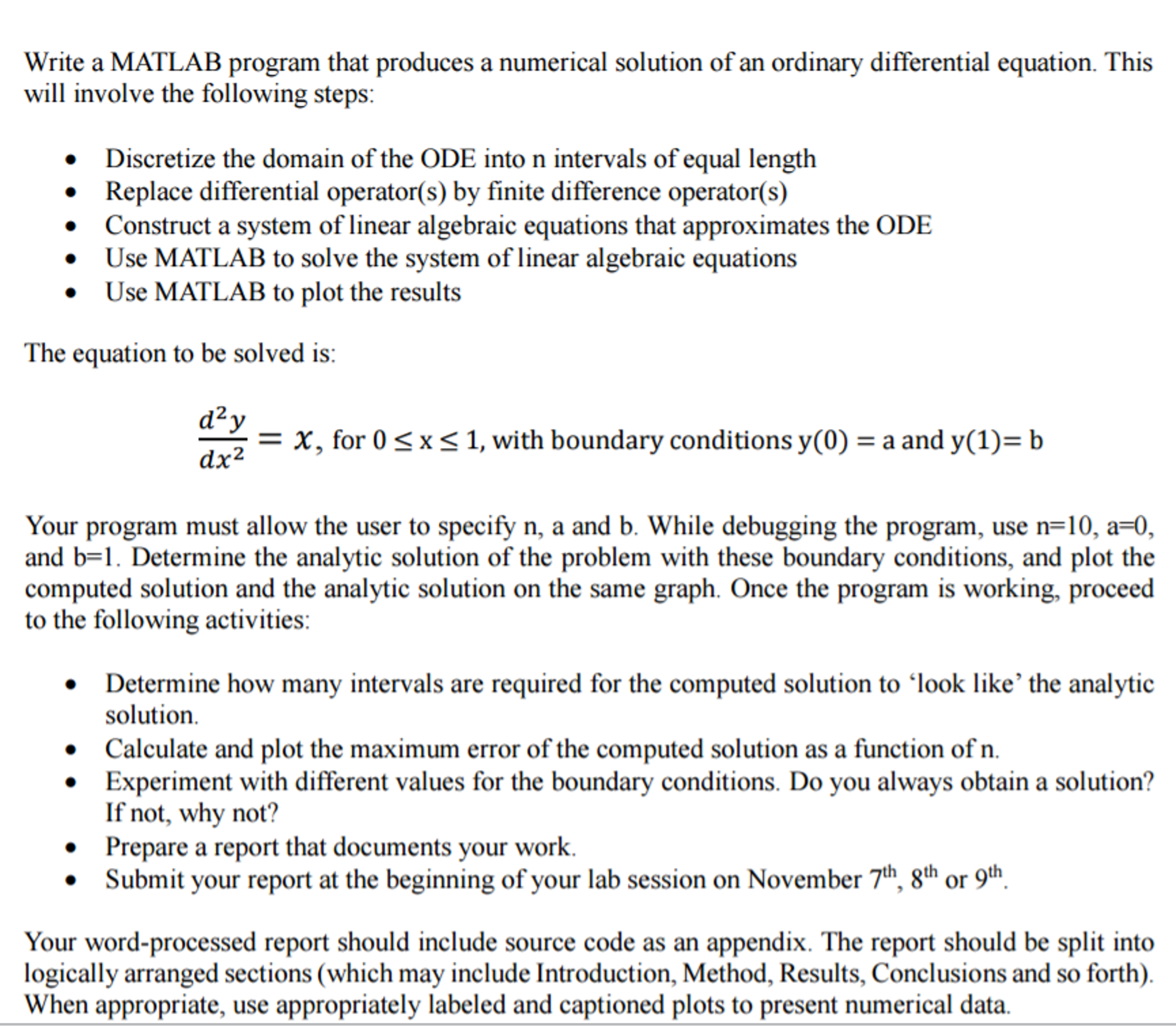 Write a MATLAB program that produces a numerical | Chegg.com