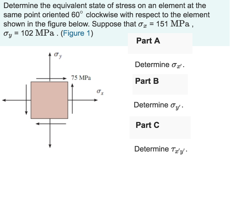 Solved Determine the equivalent state of stress on an | Chegg.com