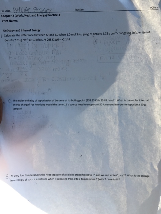 Solved Calculate the difference between delta H and delta U