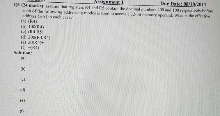 Solved Assignment 1 Due Date: 08/10/2017 Q1 (24 marks): | Chegg.com