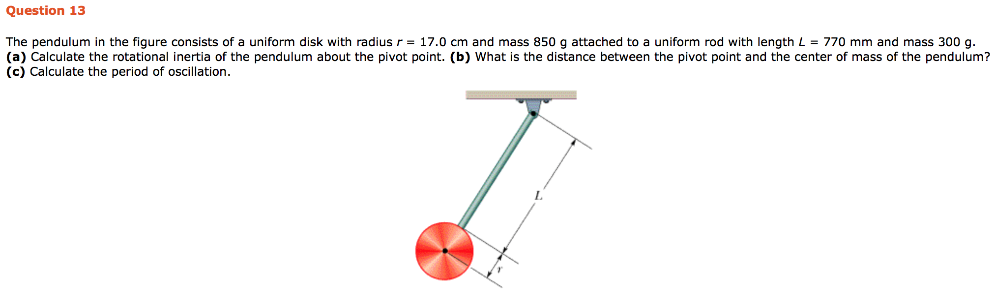 Solved Question 13 The pendulum n the figure consists of a