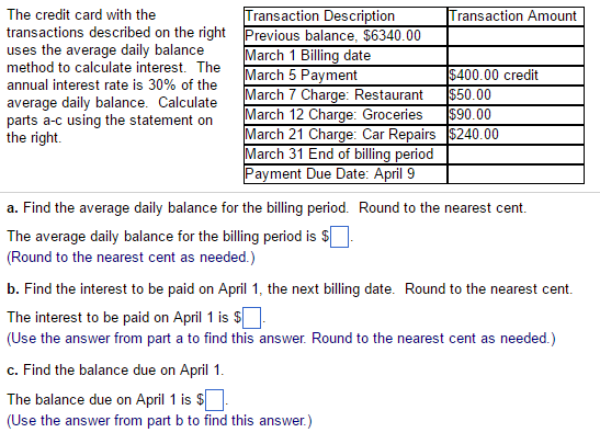 Solved The credit card with the transactions described on | Chegg.com
