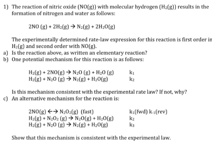 Solved The reaction of nitric oxide (NO(g)) with molecular