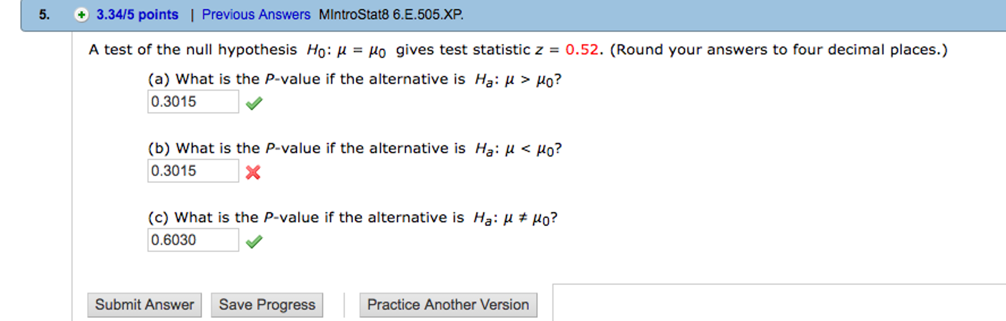 Solved A Test Of The Null Hypothesis H0 Mu Mu0 Gives