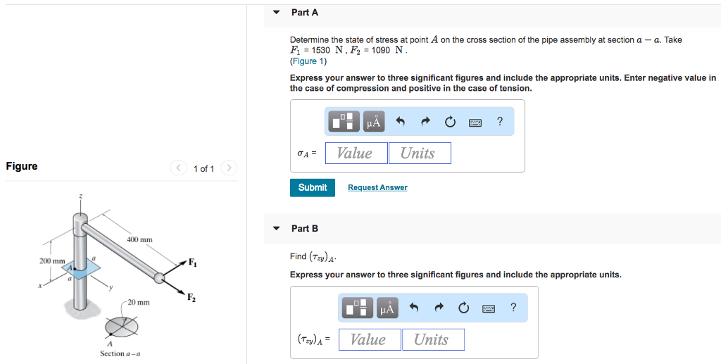 Solved Part A Determine the state of stress at point A on | Chegg.com