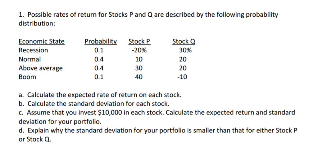 Solved Possible Rates Of Return For Stocks P And Q Are 1358