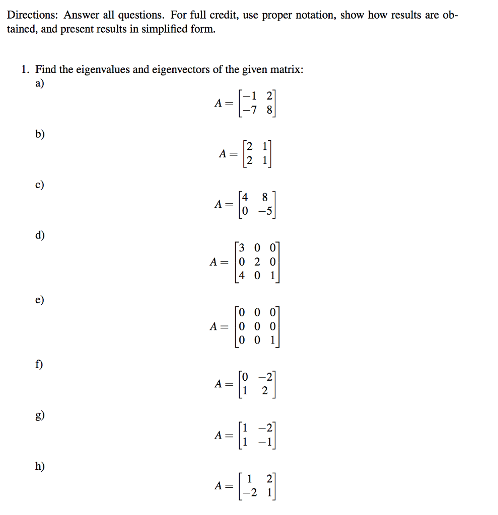 Solved Directions Answer all questions. For full credit,
