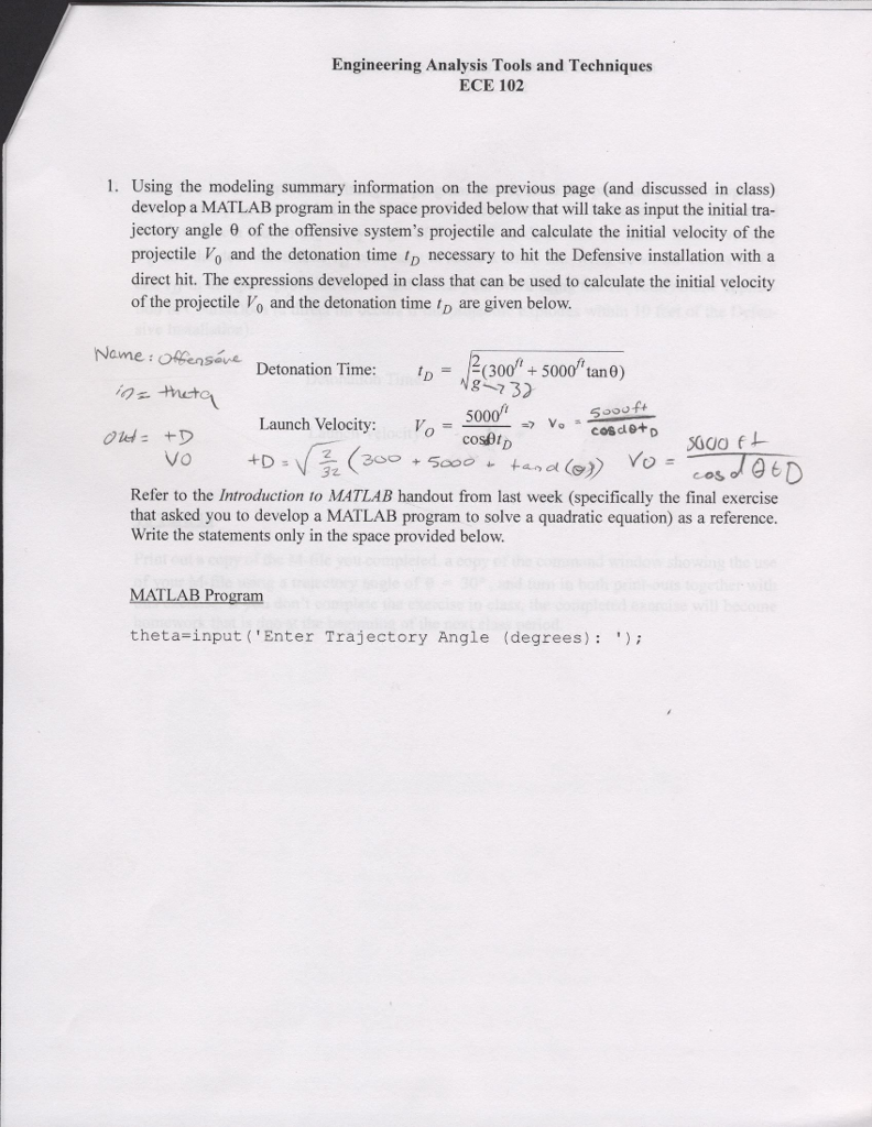 Solved Engineering Analysis Tools and Techniques ECE 102