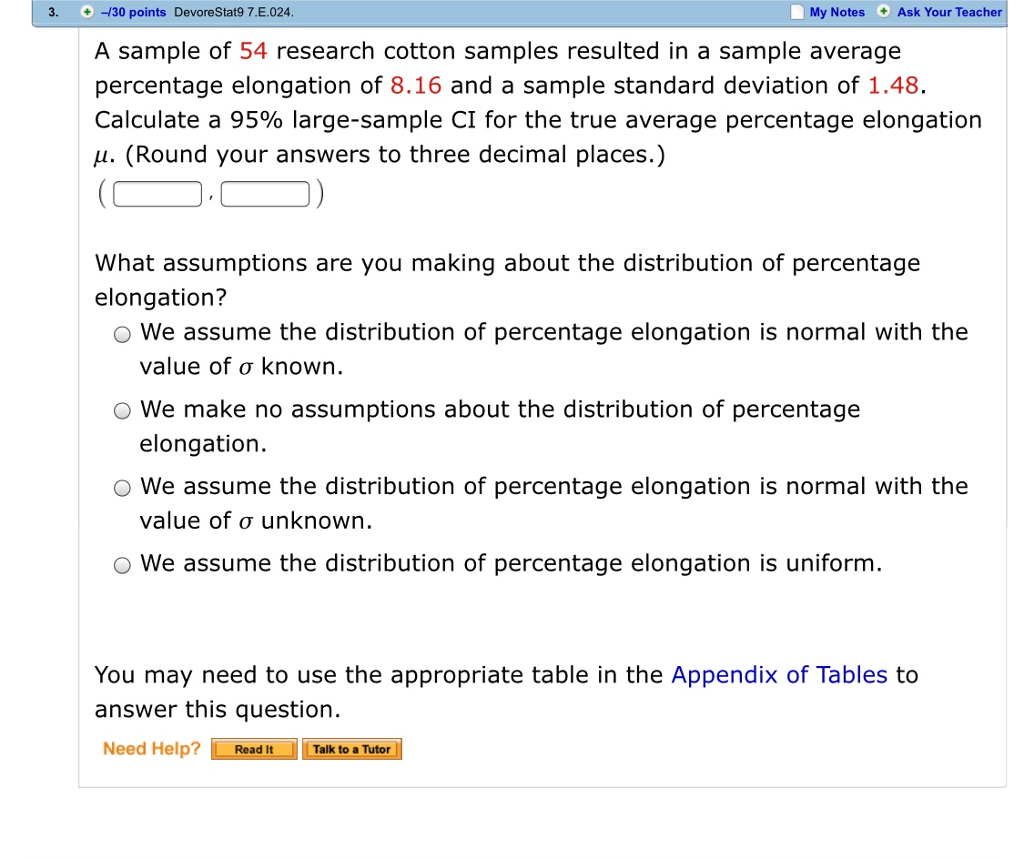 Solved 3. -/30 Points DevoreStat97.E,024 My Notes Ask Your | Chegg.com