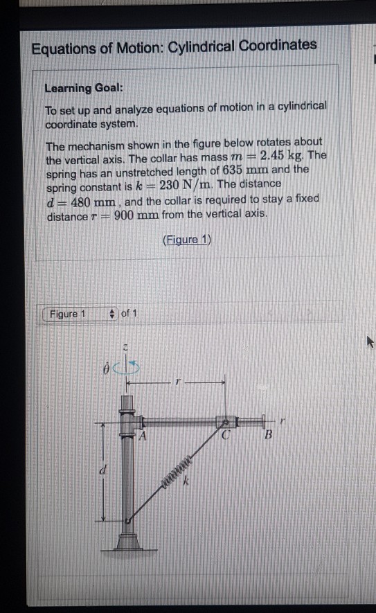 Solved Equations of Motion Cylindrical Coordinates Learning