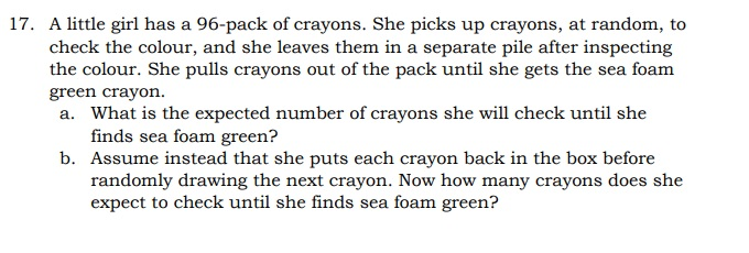 Solved 17. A little girl has a 96-pack of crayons. She picks | Chegg.com