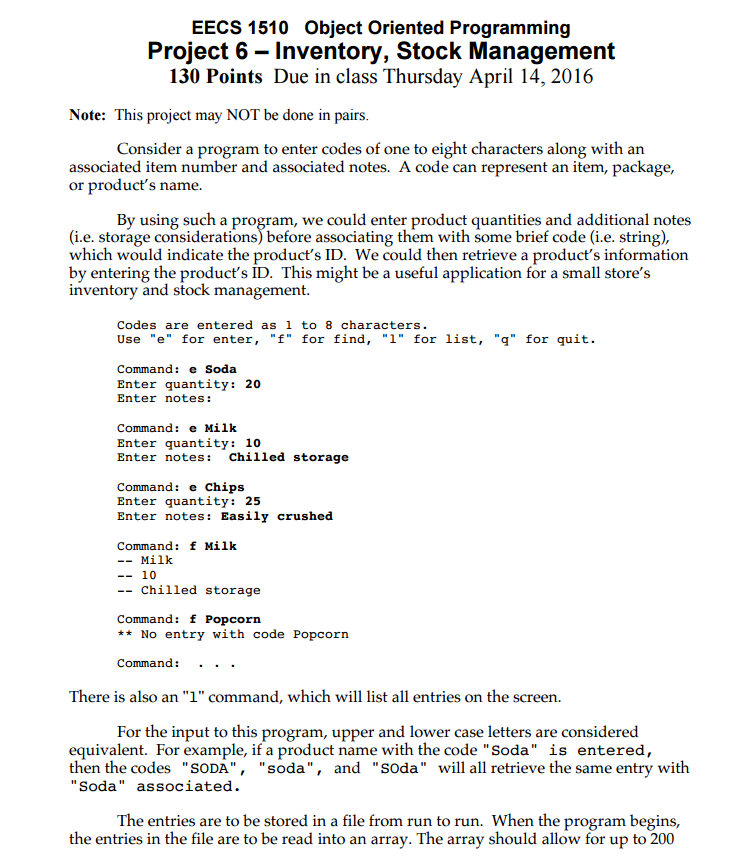 Solved Eecs 1510 Object Oriented Programming Project 6 Chegg Solved Eecs 1510 Object Oriented Programming Project 6 Chegg
