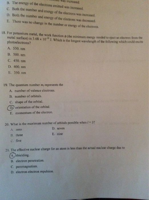 Solved For potassium metal, the work function Phi(the