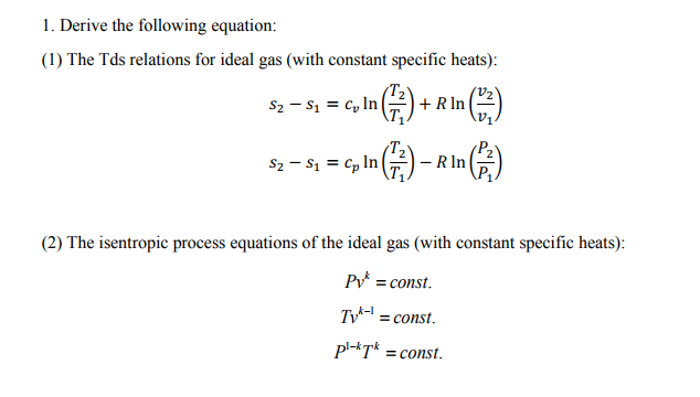 Solved 1. Derive the following equation: (1) The Tds | Chegg.com