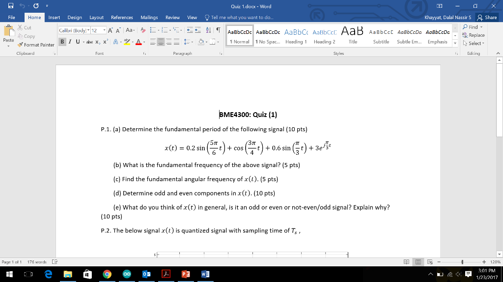 Solved Determine the fundamental period of the following | Chegg.com