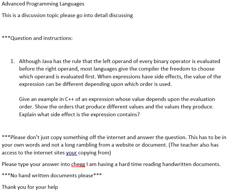 Solved advanced programming languages this is a discussion chegg
