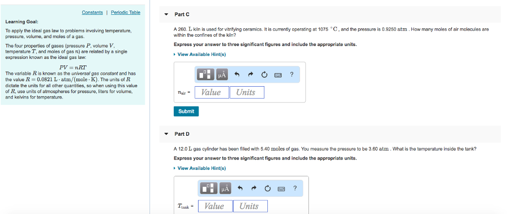 Solved Nstant Part C Learning Goal To Apply The Ideal Gas