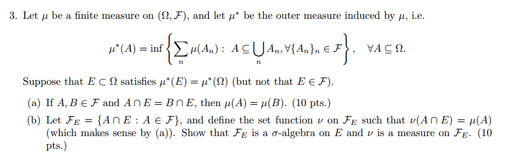 Let mu be a finite measure on (Ohm, F). and let mu* | Chegg.com