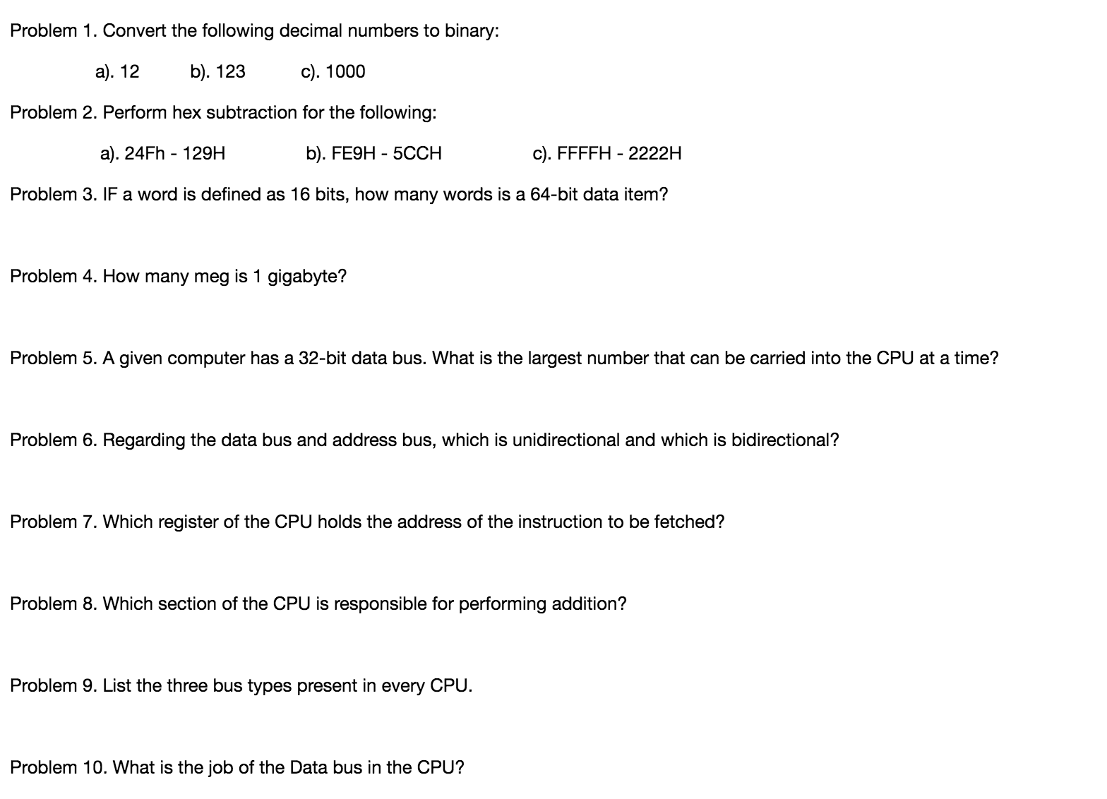 Solved convert the following decimal numbers to binary a chegg