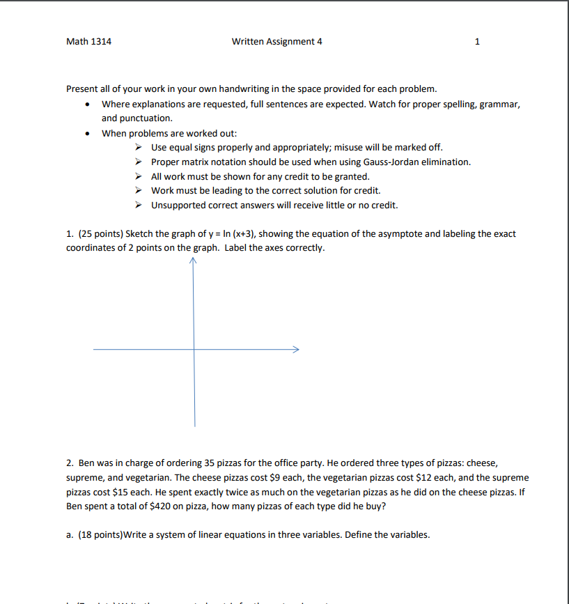 Solved Math 1314 Written Assignment 4 1 Present all of your | Chegg.com