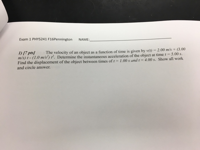 Solved The velocity of an object as a function of time is | Chegg.com