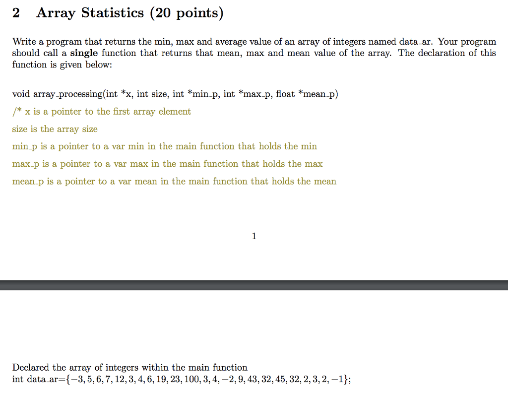 Solved 2 Array Statistics (20 points) Write a program that | Chegg.com