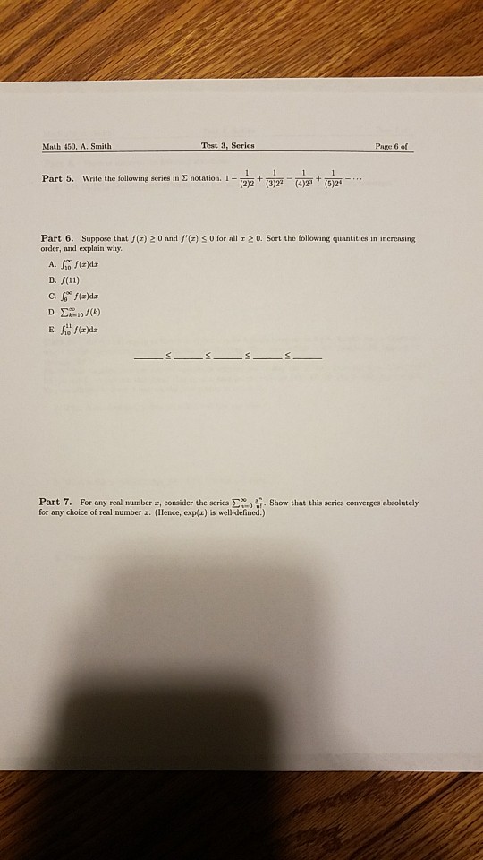 Solved Math 450, A. Smith Test 3, Series Page 6 of Part 5, | Chegg.com