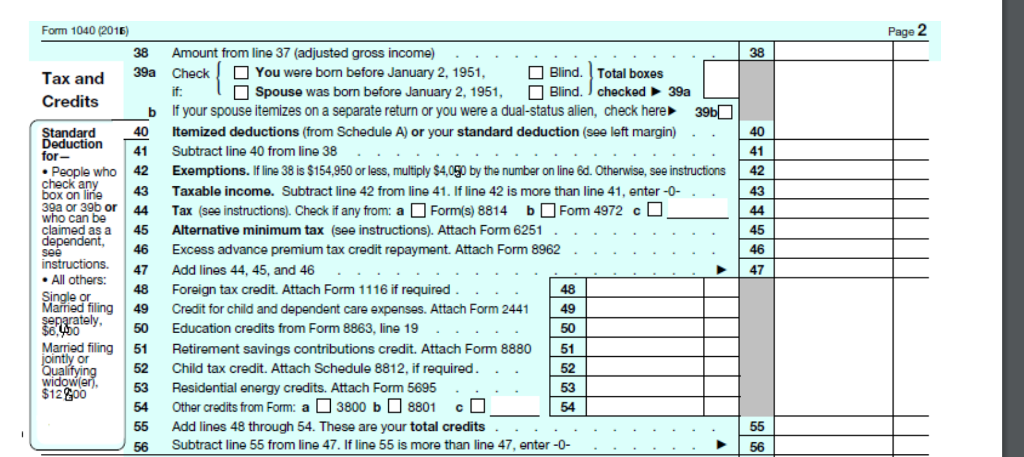 Solved What does goes on line 44 of form 1040 if line 43 is | Chegg.com