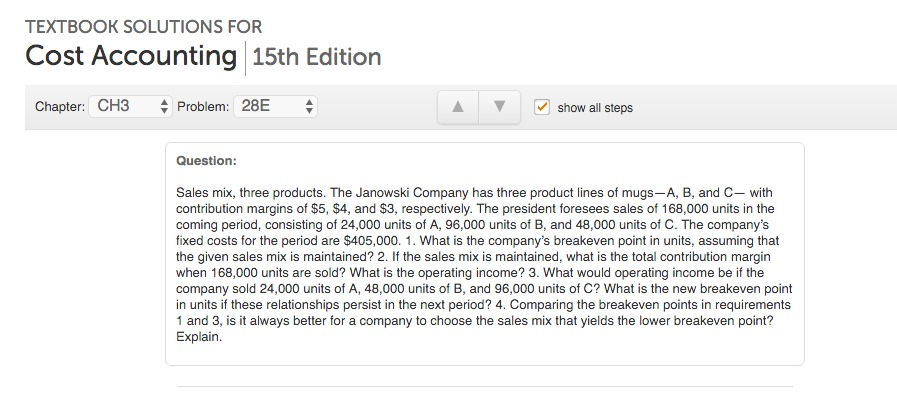 Solved Sales Mix, Three Products. The Janowski Company Has | Chegg.com