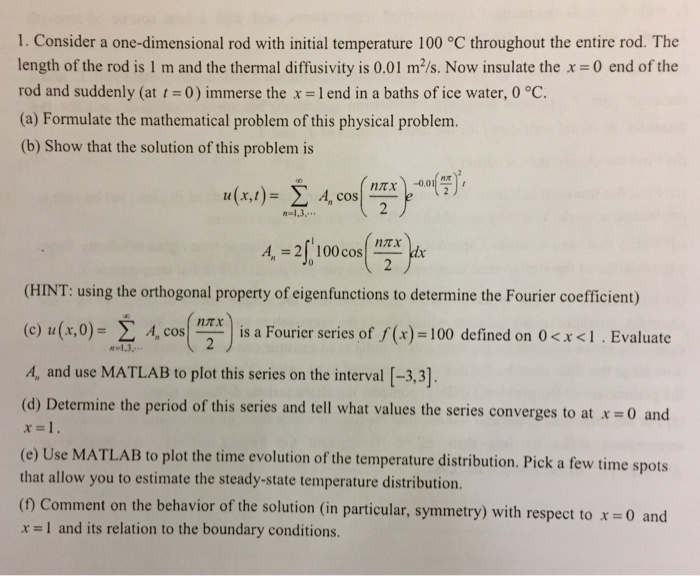 Solved Consider A One Dimensional Rod With Initial