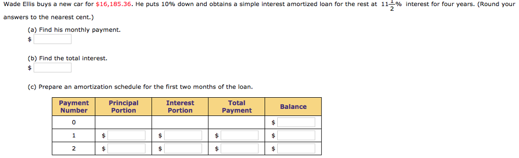 Solved wade Ellis buys a new car for $16,185.36. He puts 10% | Chegg.com