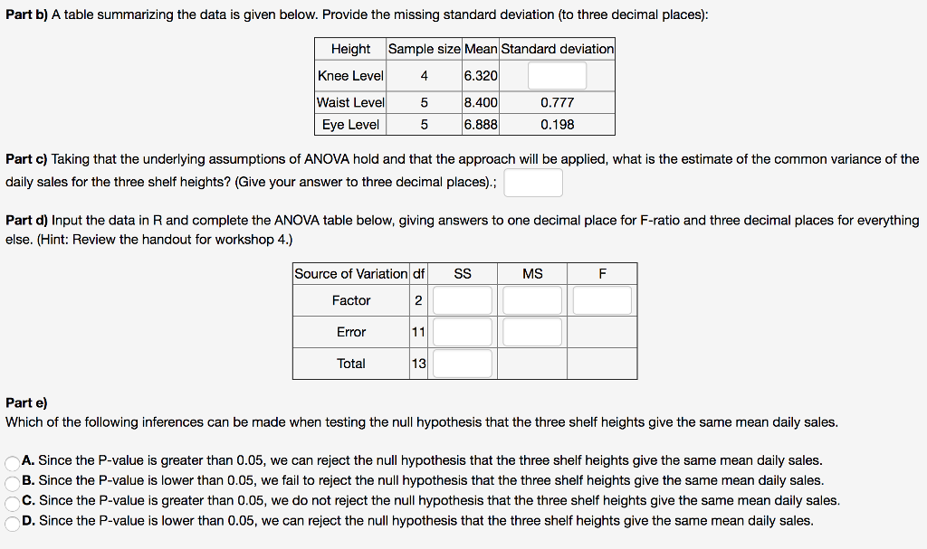 Solved A study investigated the effect of shelf placement