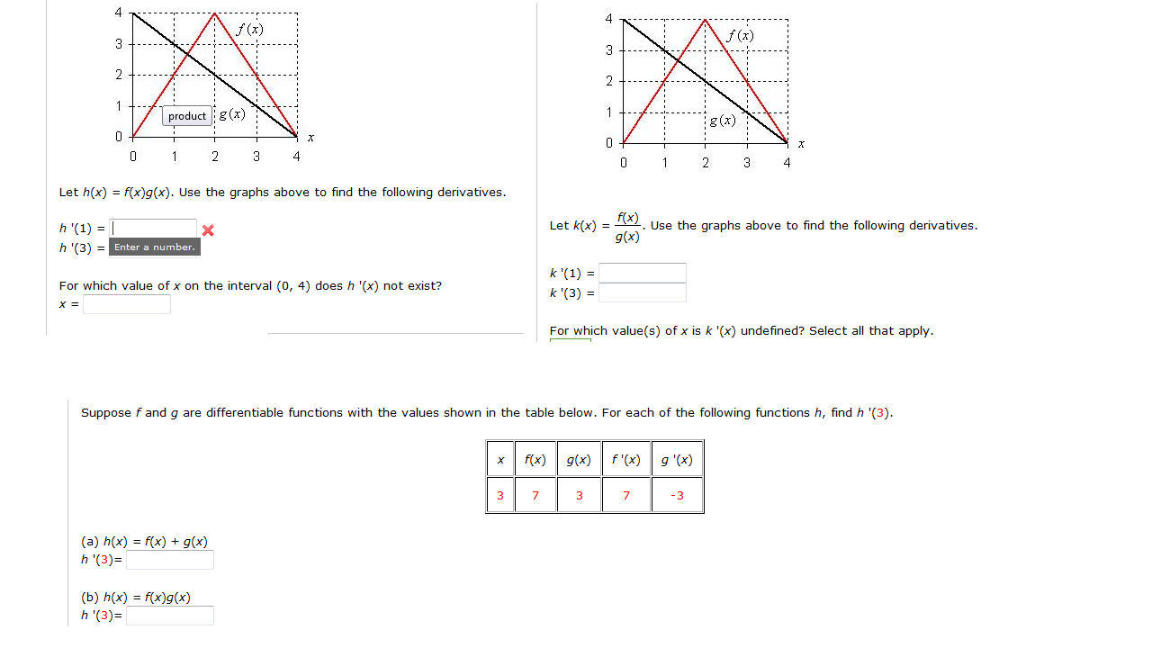 Solved Let H X F X G X Use The Graphs Above To Find The