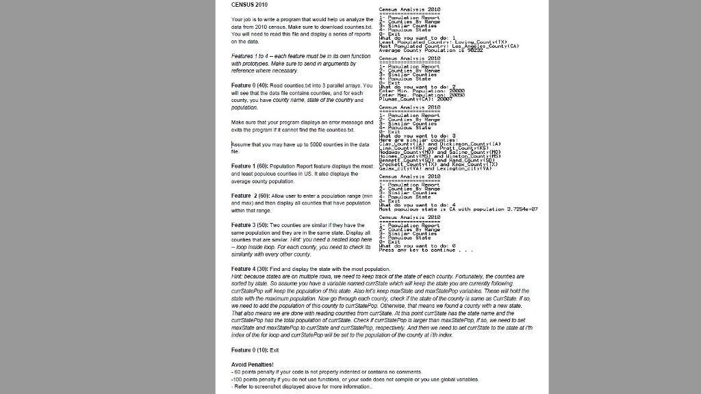 Solved CENSUS 2010 Cenzus Analyss 201D Your job is to wrie a | Chegg.com