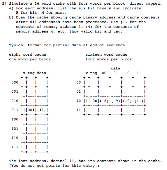 2) Simulate a 16 word cache with four words per | Chegg.com