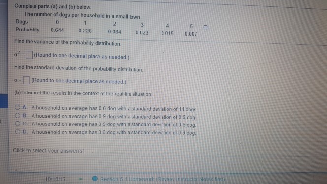 Solved Complete parts (a) and (b) below The number of dogs | Chegg.com