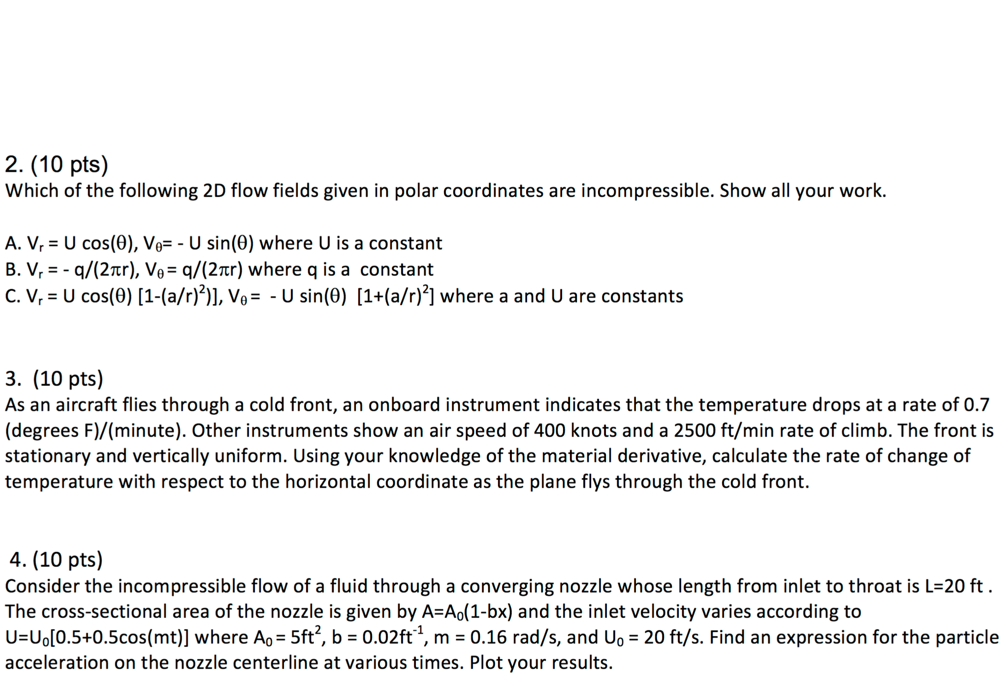 Solved 2 10 Pts Which Of The Following 2d Flow Fields