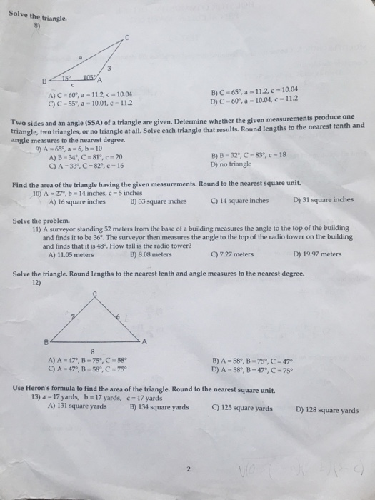 Solved Solve the triangle C = 60 degree, a = 11.2, c = | Chegg.com