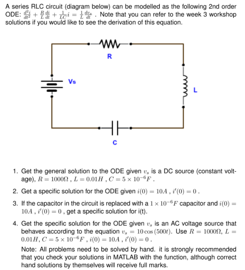 Solved A series RLC circuit (diagram below) can be modelled | Chegg.com