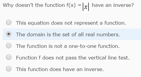 Solved Why doesn't the function f(x) = |x| have an inverse? | Chegg.com