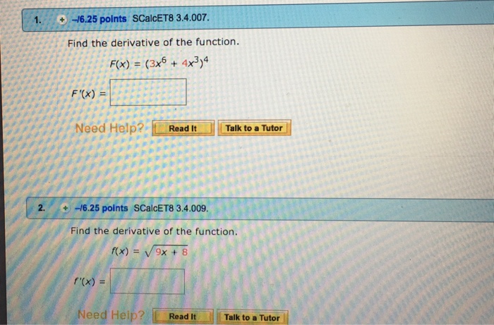 find the derivative of the function f x 7x6 8x3 4