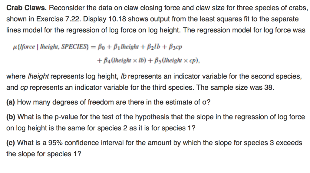 Solved Crab Claws. Reconsider the data on claw closing force