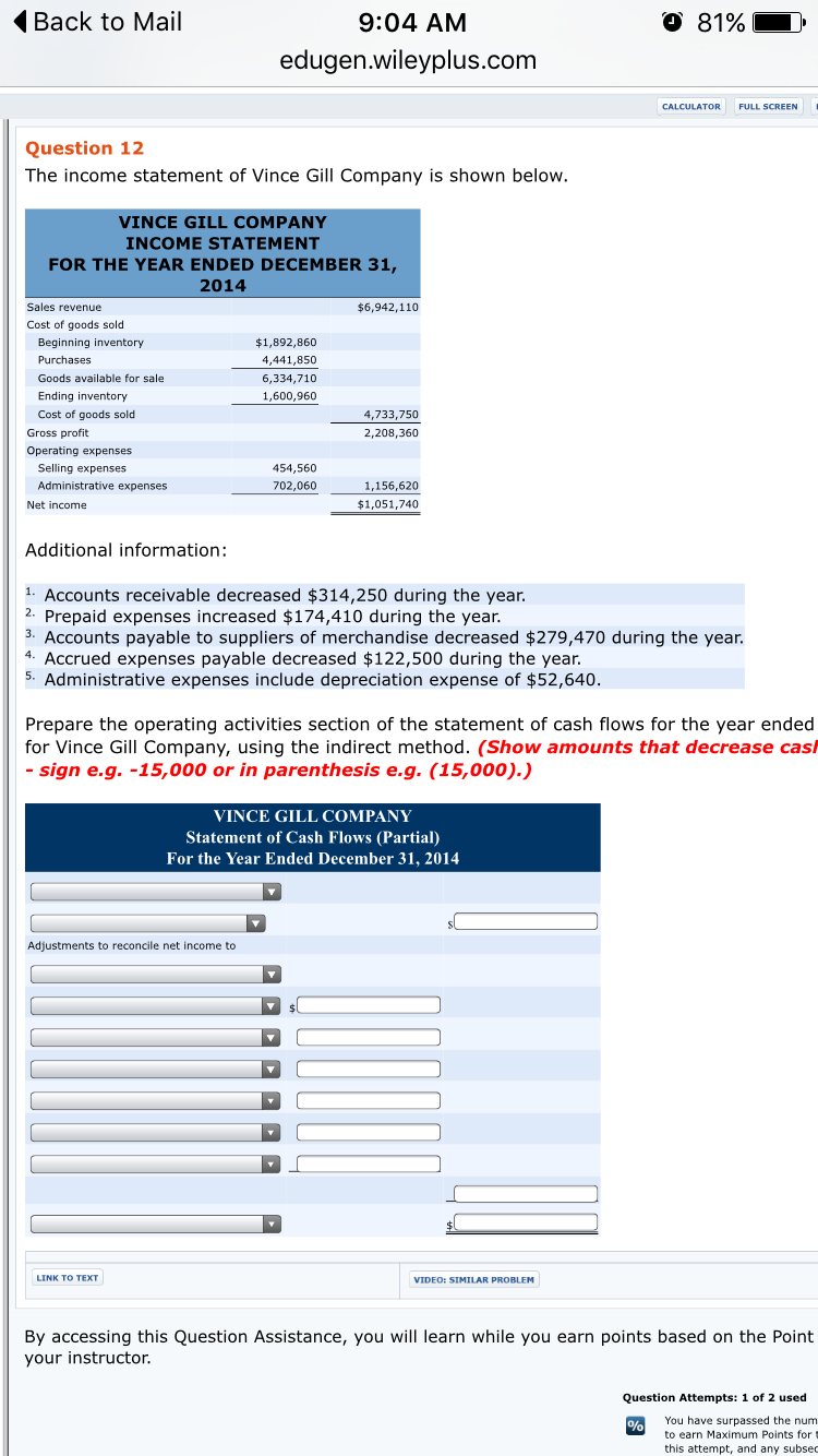 Income Statement Wiley Plus